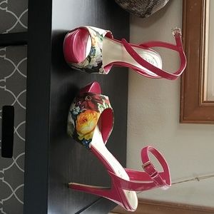 Pink floral guess heels